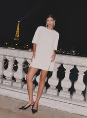 Cream Sequin Bow Tie Back Mini Dress