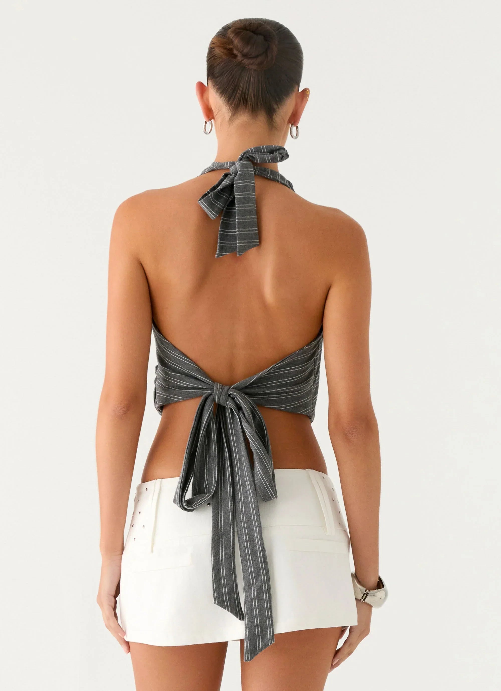 Vassy Halter Top Grey Marle Stripe