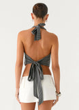 Vassy Halter Top Grey Marle Stripe