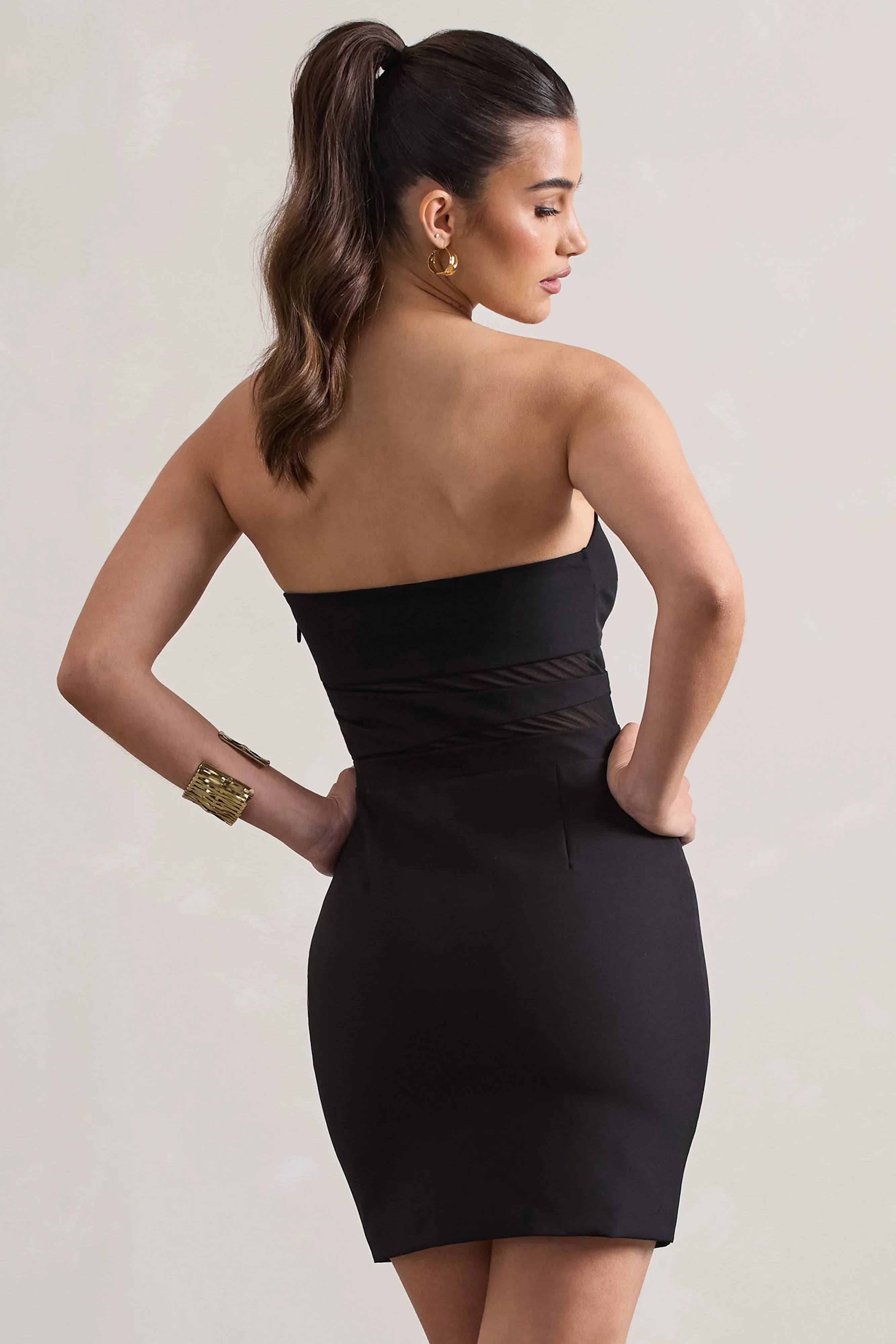 Indie Black Bodycon Bandeau Mini Dress With Cut Outs