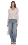 Sheer Mesh Button Up Top in White