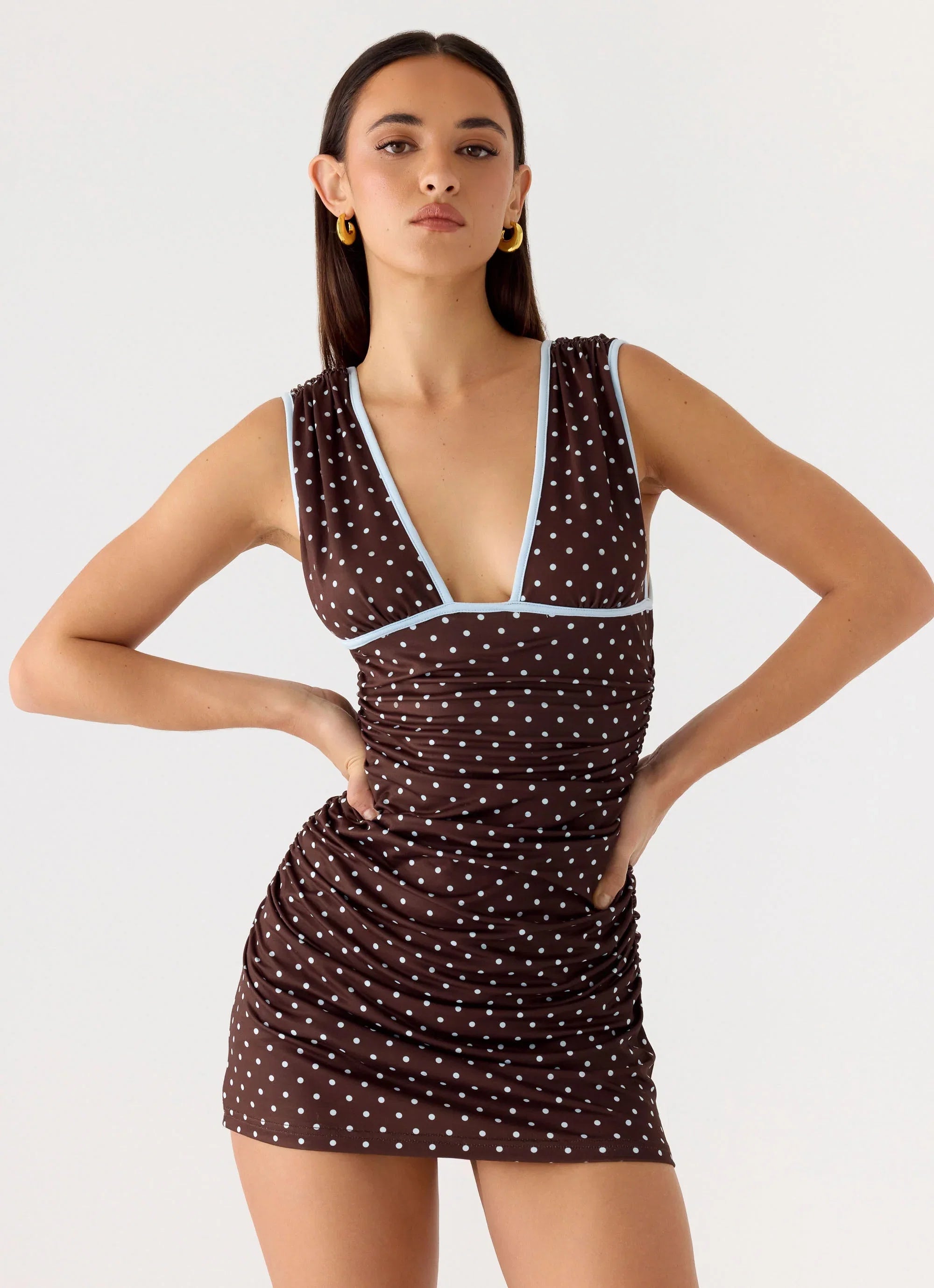 Options Mini Dress Chocolate Blue Dot