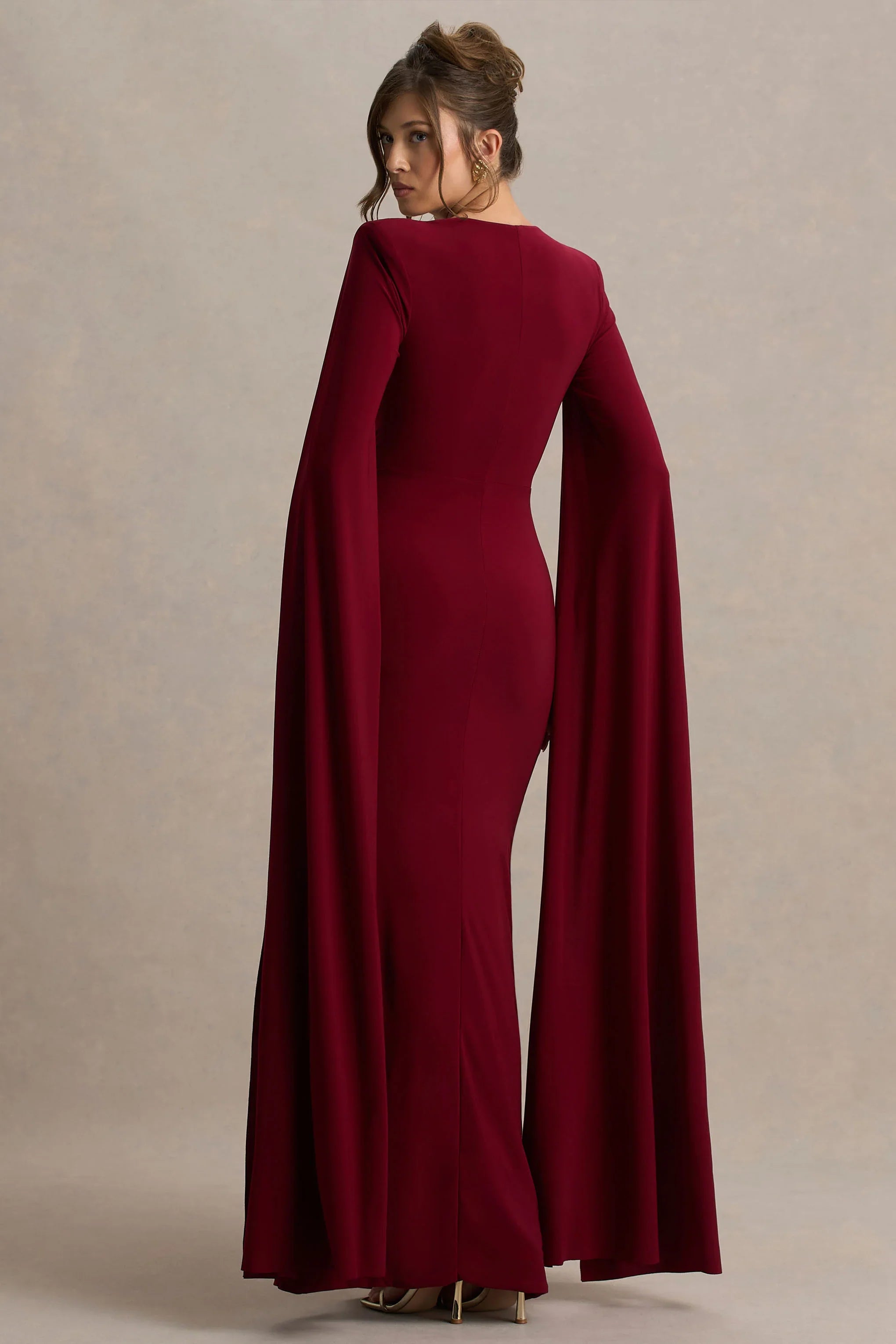 Claretta Berry Square Neck Twisted Maxi Dress With Cape Sleeves