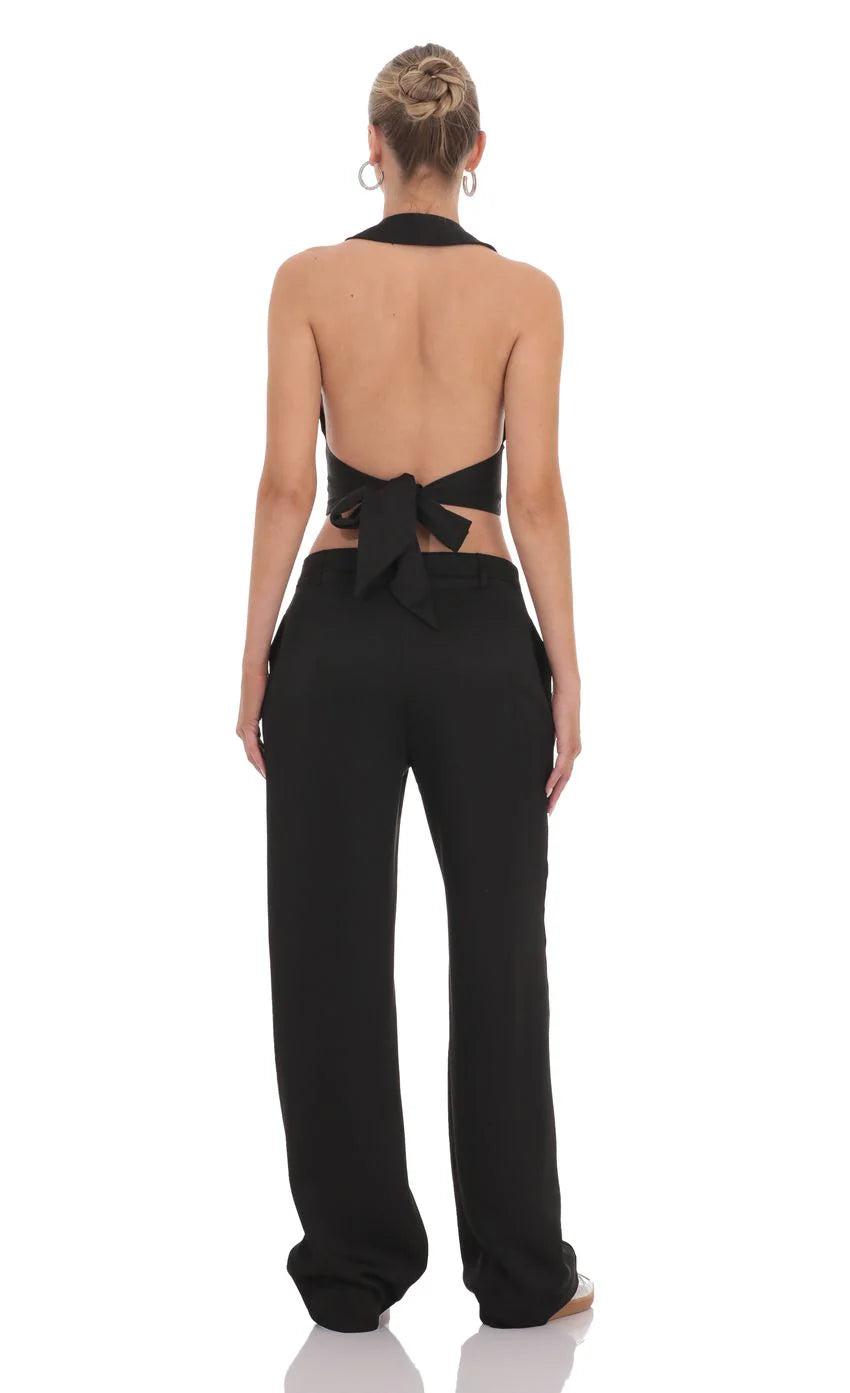 Satin Straight Pants in Black