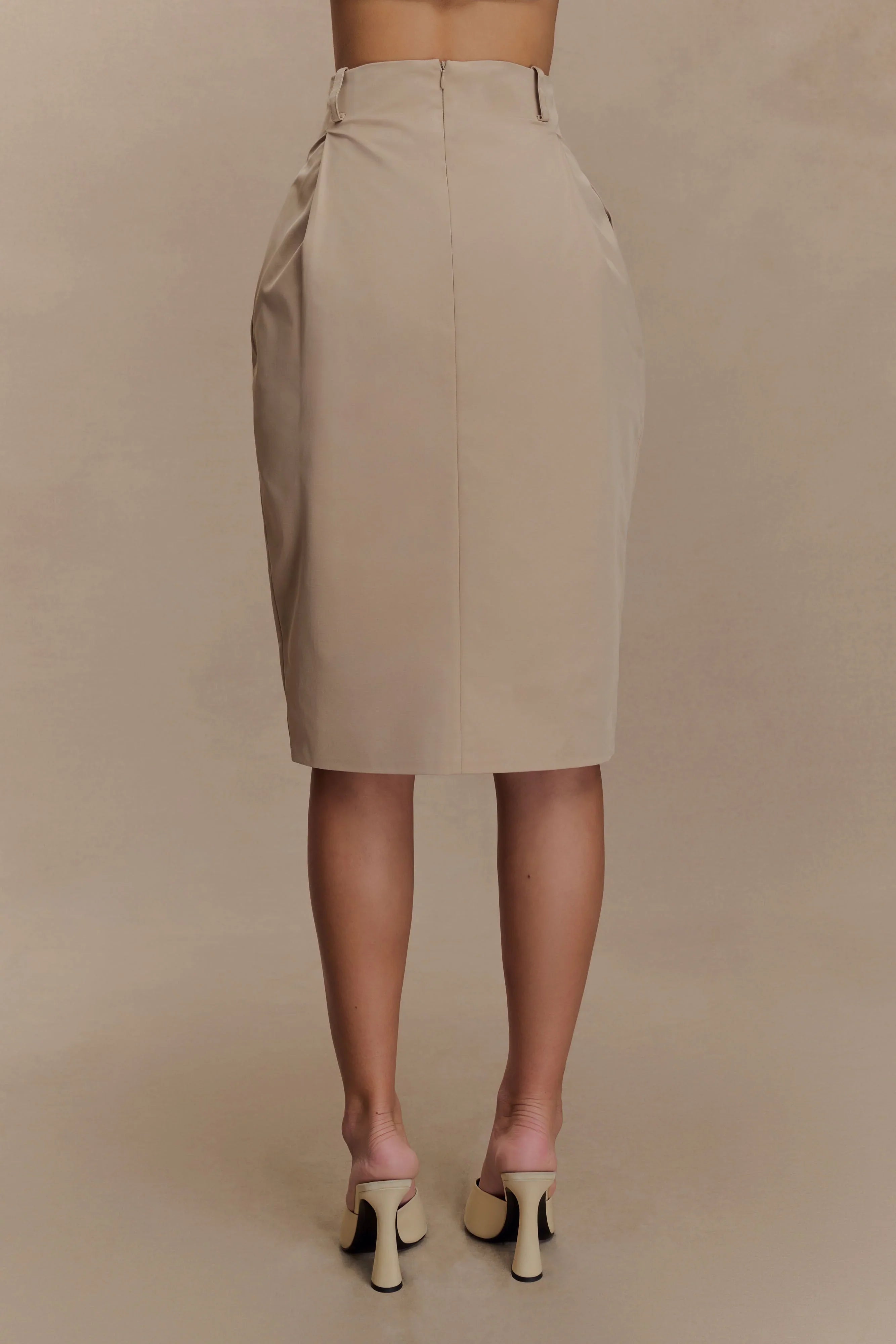 Vera Twill Split Front Midi Skirt Camel