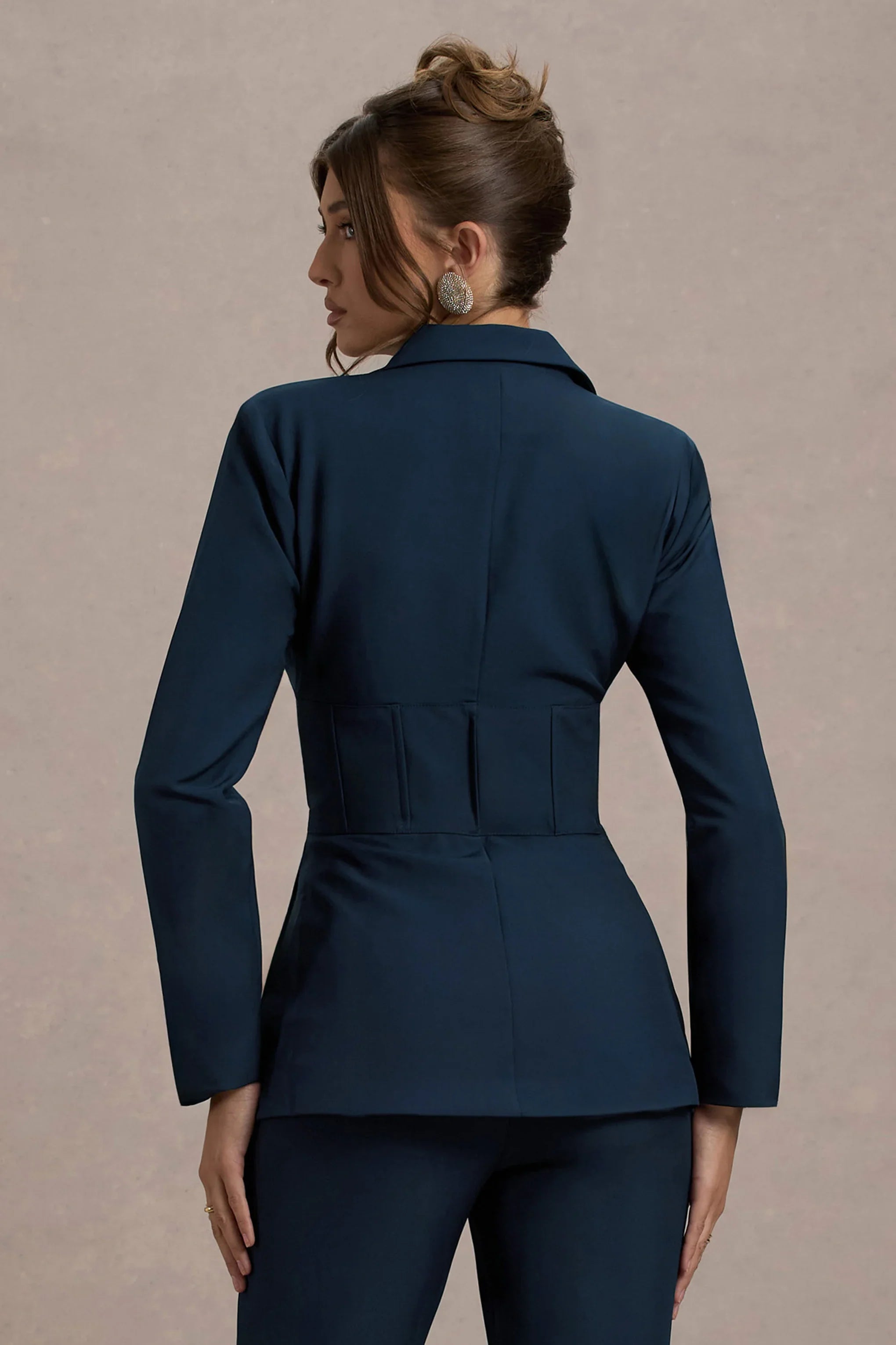 Unbeaten Navy Fitted Corset Blazer Jacket