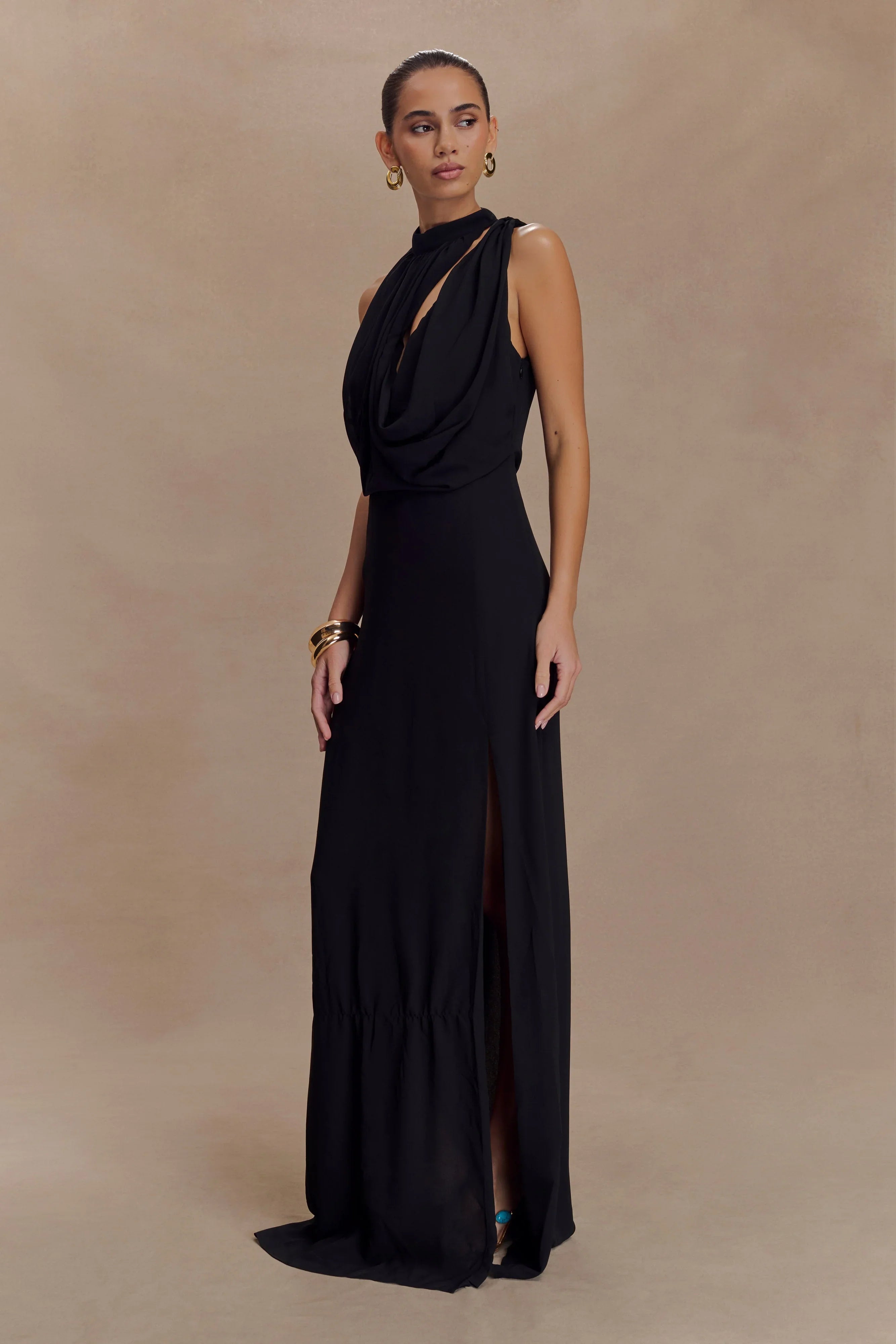 Galia Cowl Neck Maxi Dress Black