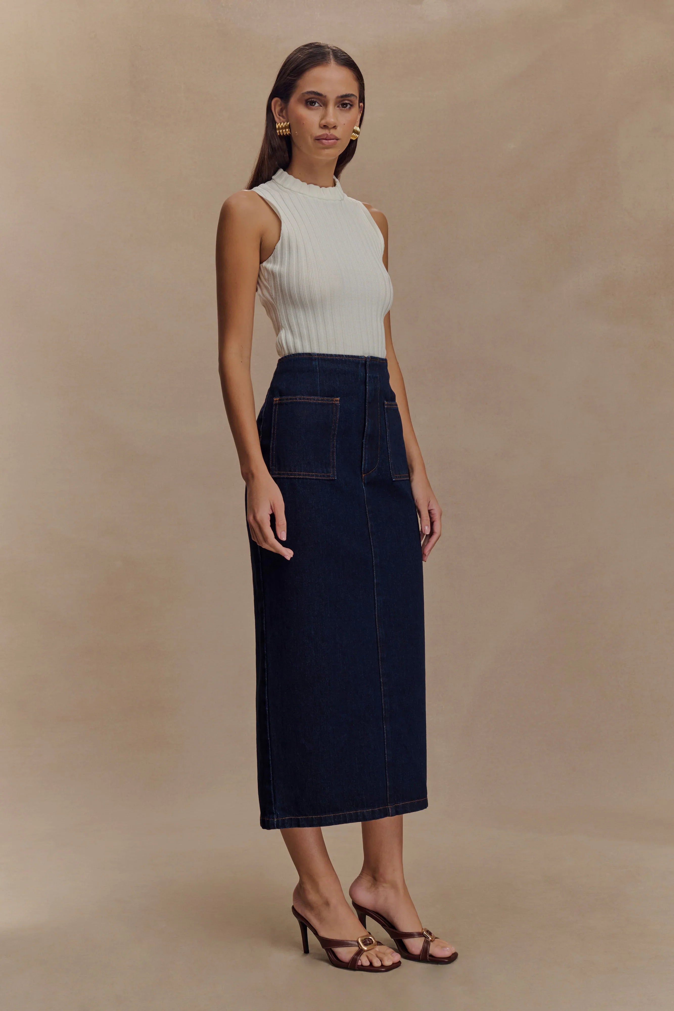 Fallon Denim Midi Skirt Indigo Blue