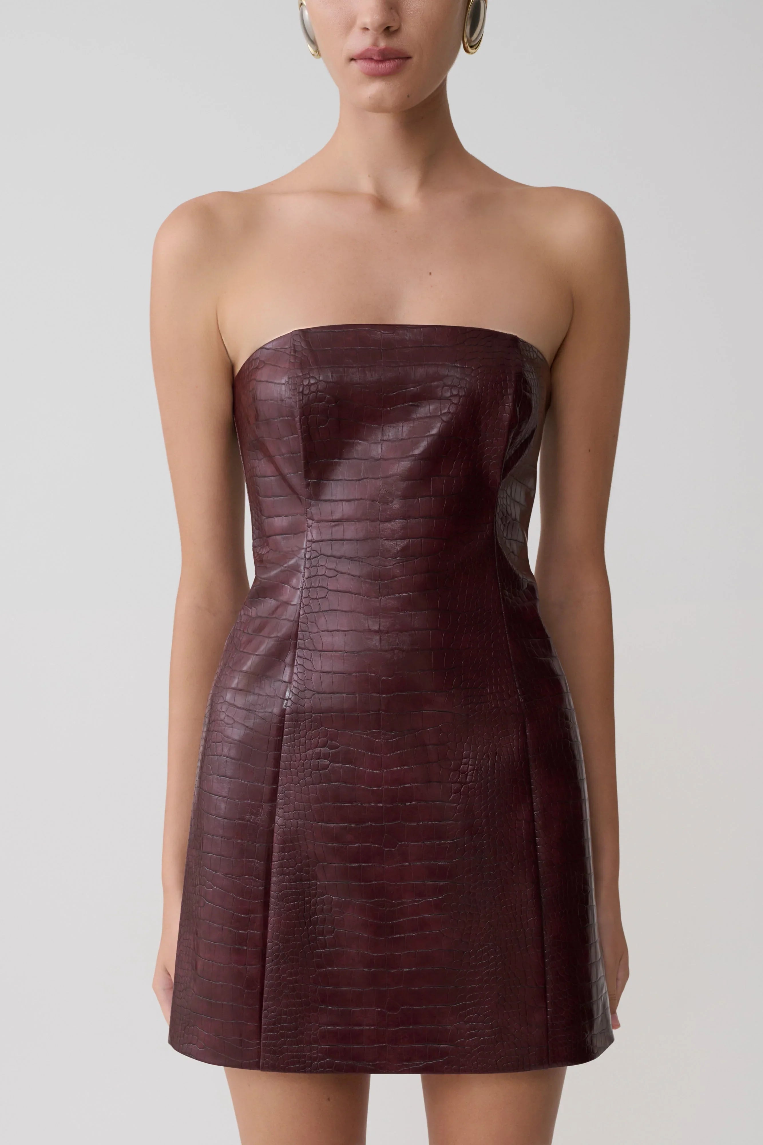 Anouk Faux Leather Strapless Mini Dress Merlot