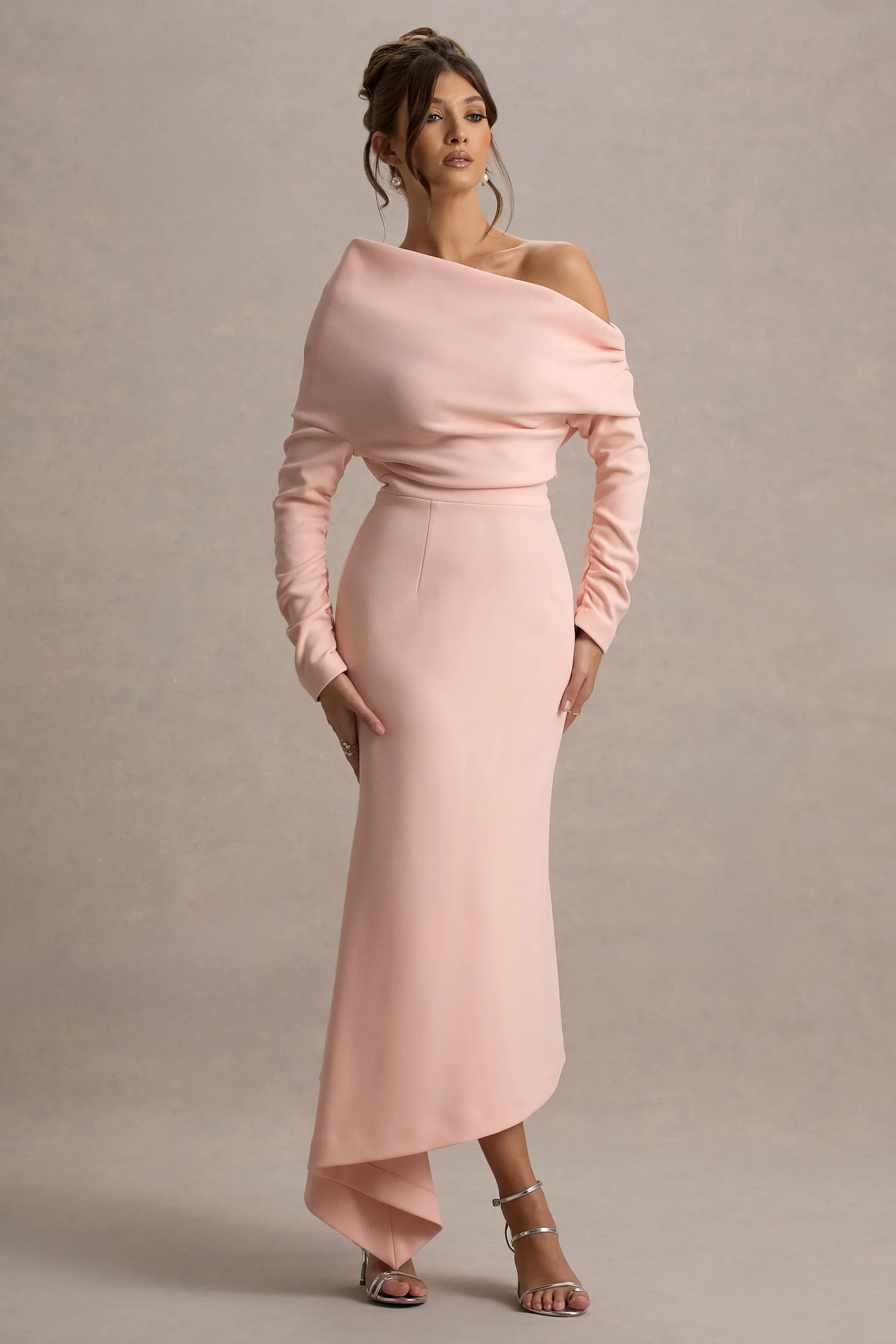 Lou Pink One Shoulder Asymmetric Maxi Dress