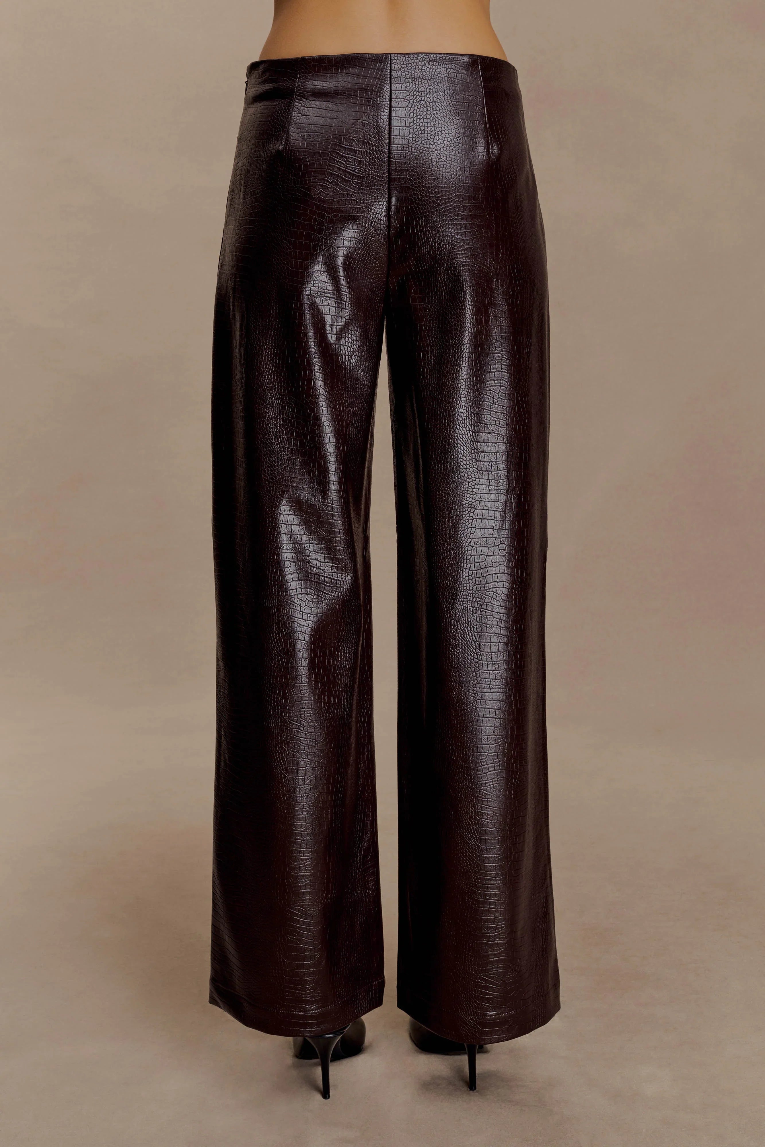 Henry Croc Faux Leather Straight Leg Pants Dark Chocolate