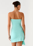 Ocean Dream Strapless Mini Dress Turquoise