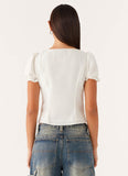 These Words Puff Sleeve Top White