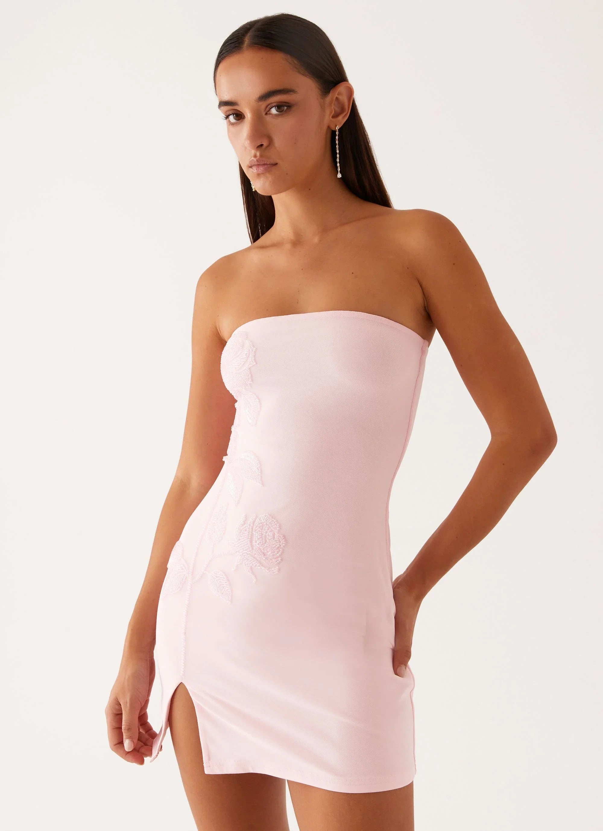 Enora Beaded Mini Dress Baby Pink