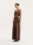 Chocolate Satin Crochet Panelled Maxi Skirt