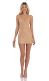 Shimmer Satin Strapless Slip Dress in Mustard