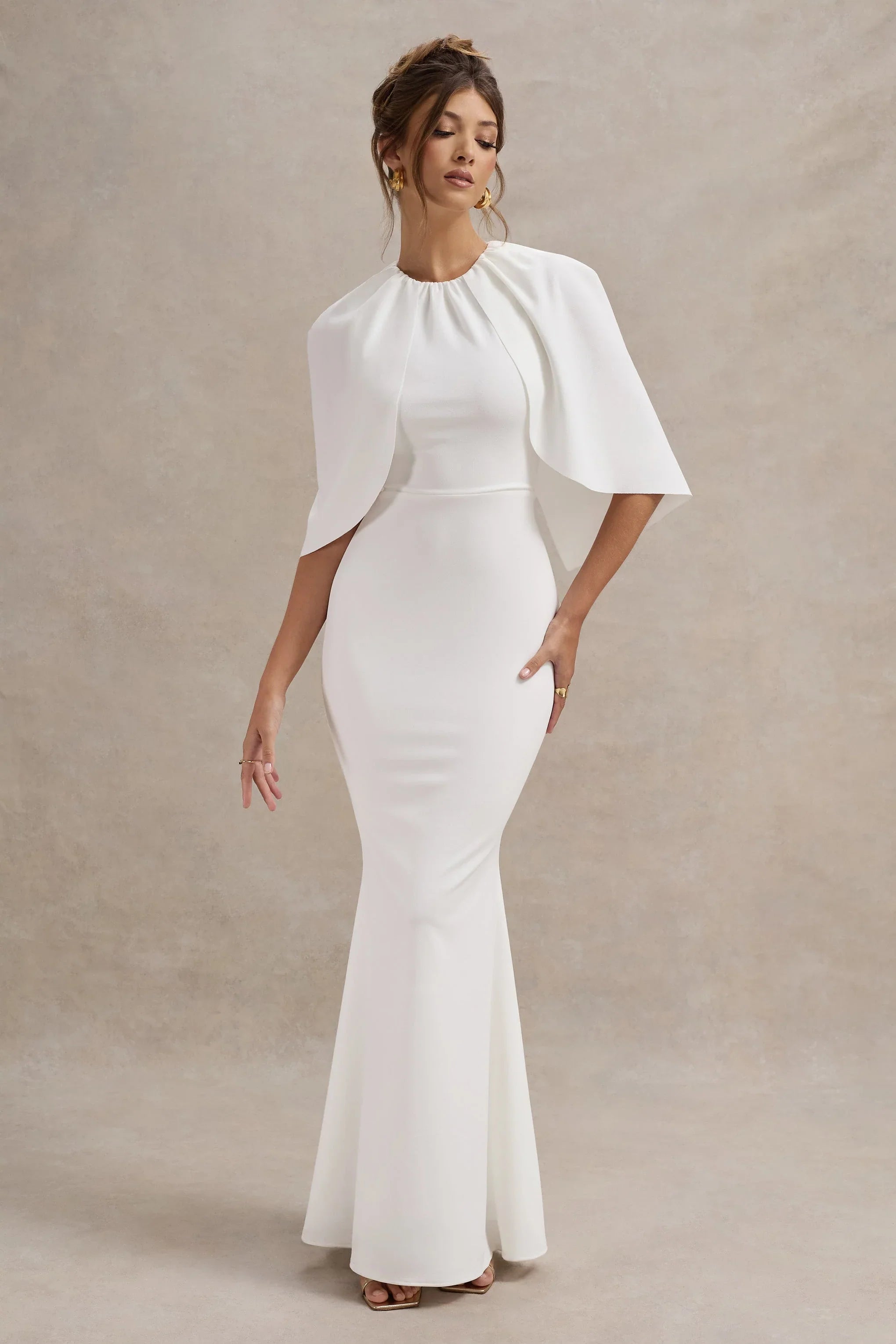 Kianne White Draped Short Sleeve Maxi Dress