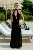 Malakhai Chiffon Halter Maxi Dress Black