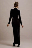 Jaz Black Velvet High Neck Gathered Split Maxi Dress