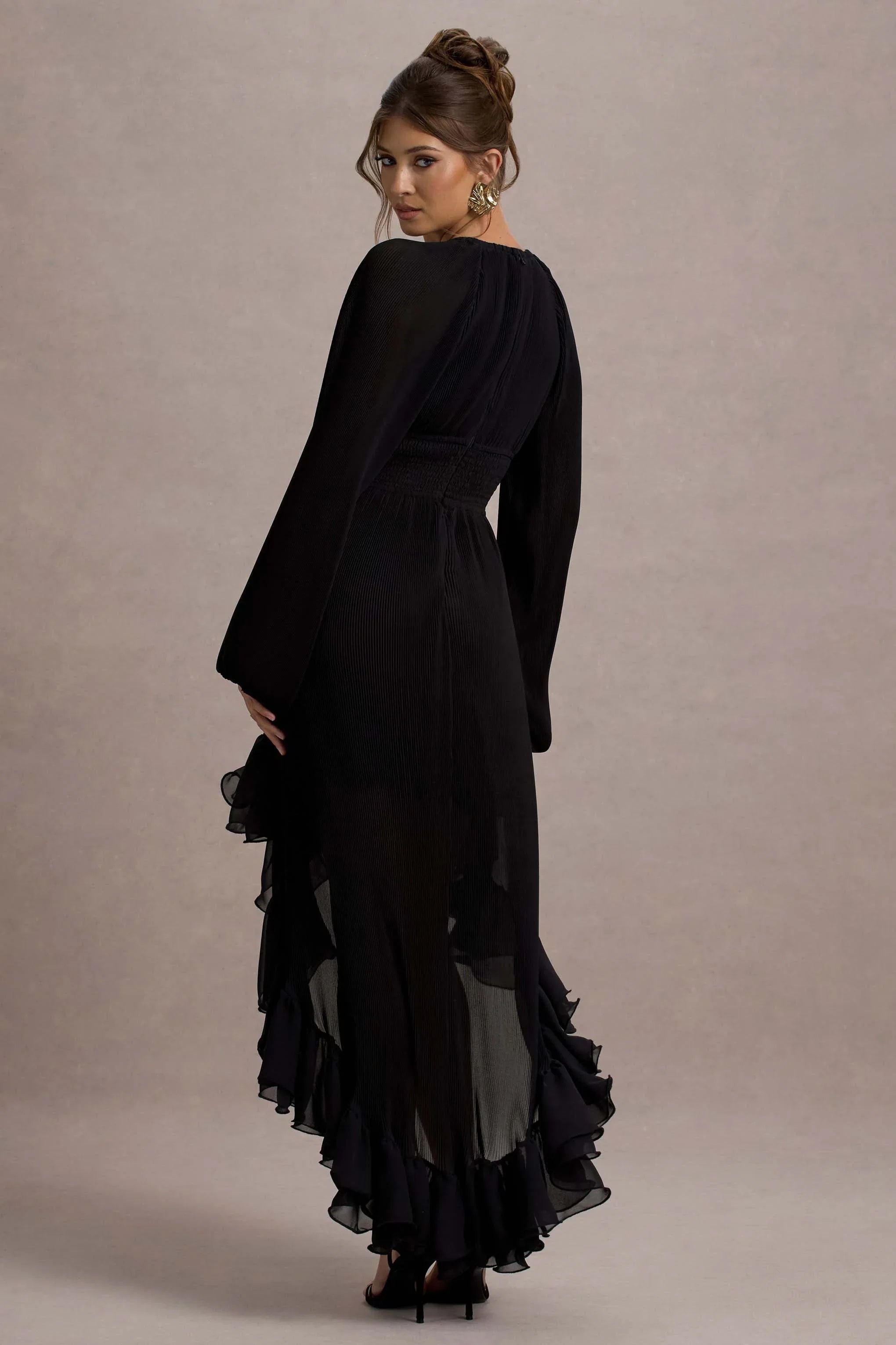 Namir Black High Low Chiffon Maxi Dress