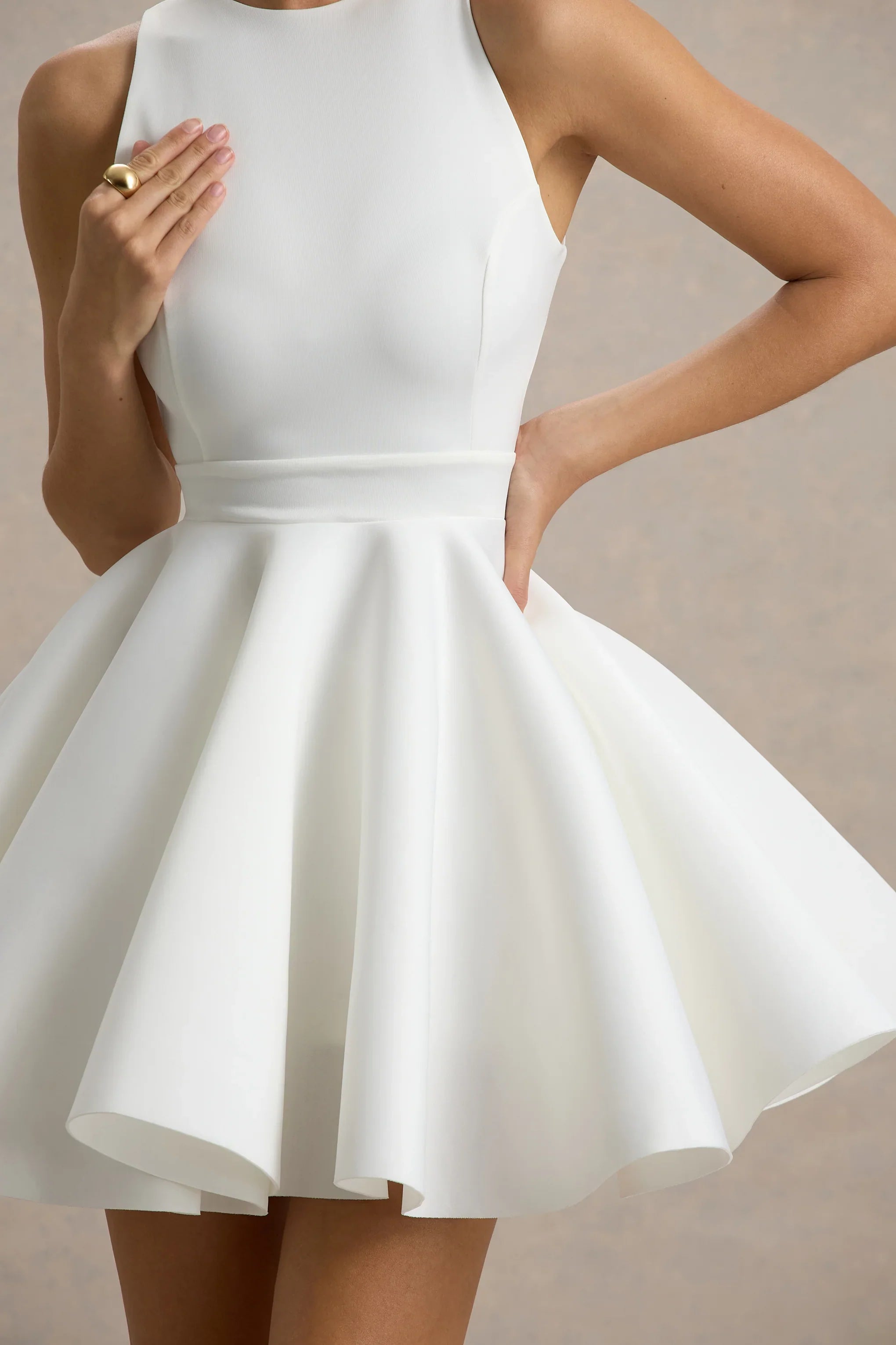 Waverly White Racer Neck Sleeveless Skater Mini Dress