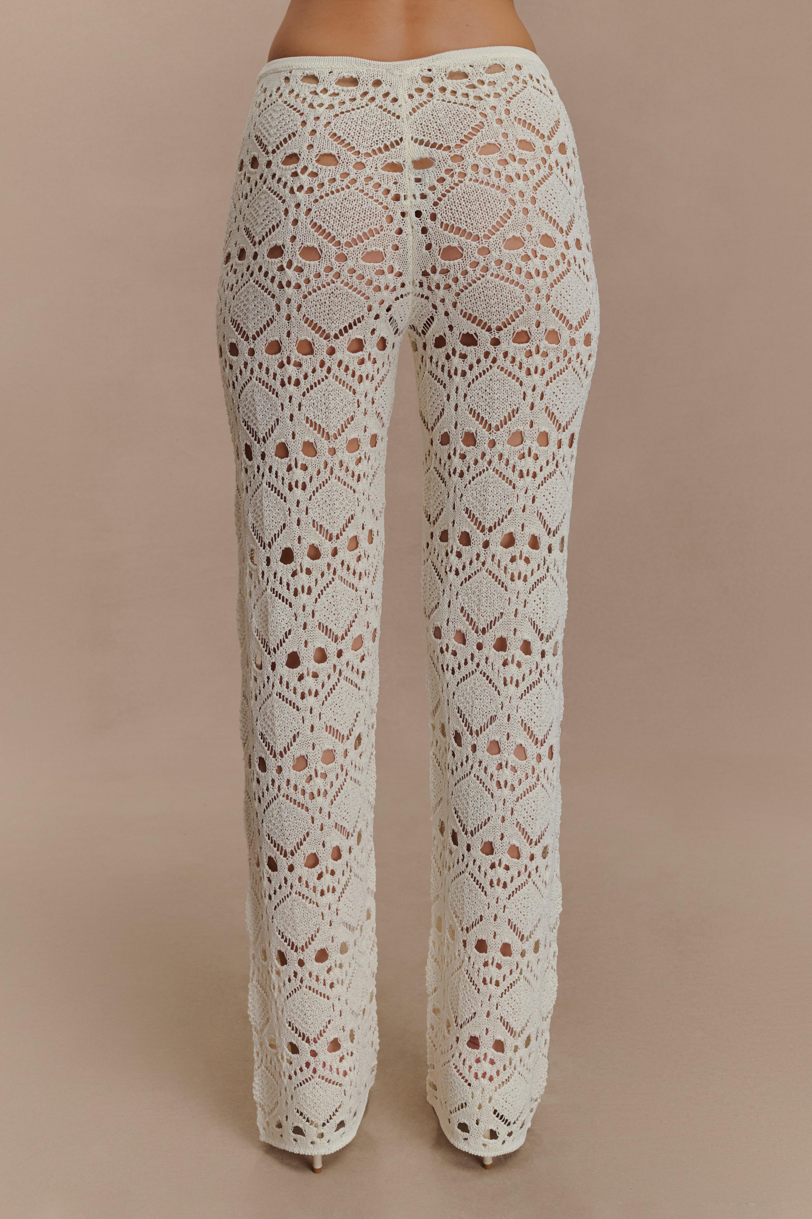 Trena Crochet Knit Pants Ivory