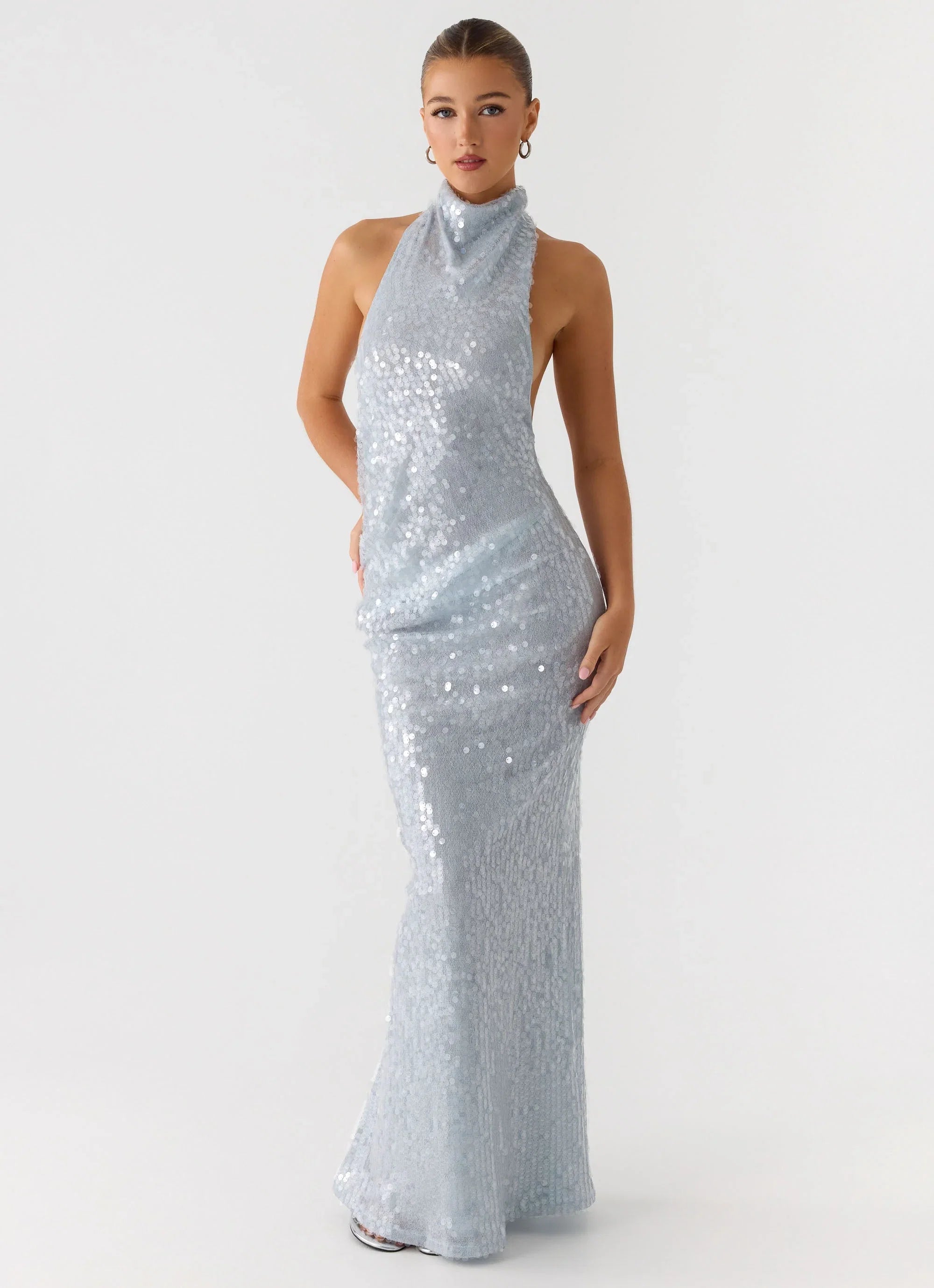 Kaida Sequin Maxi Dress Misty Blue