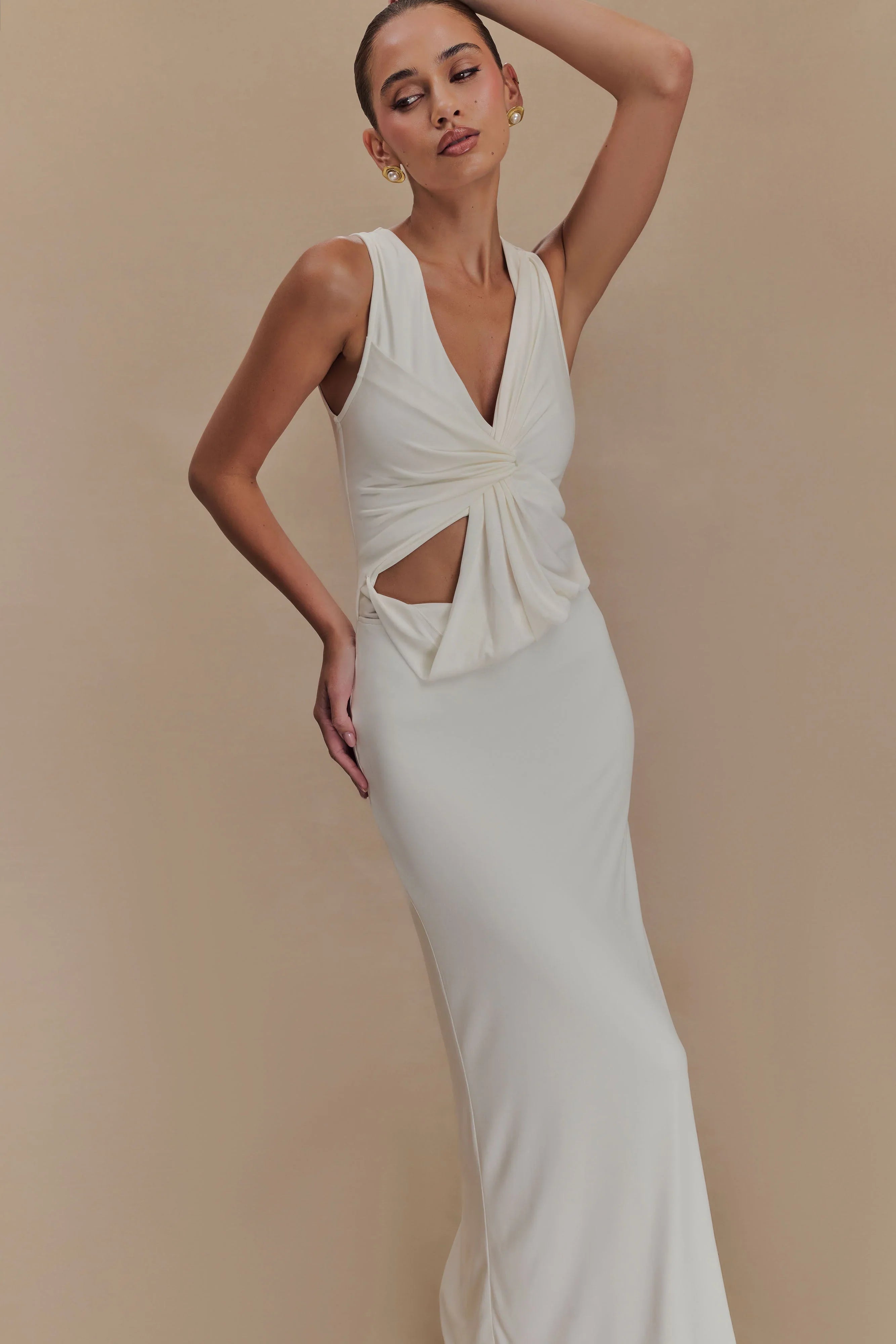 Kassidy Peached Jersey Maxi Dress Ivory