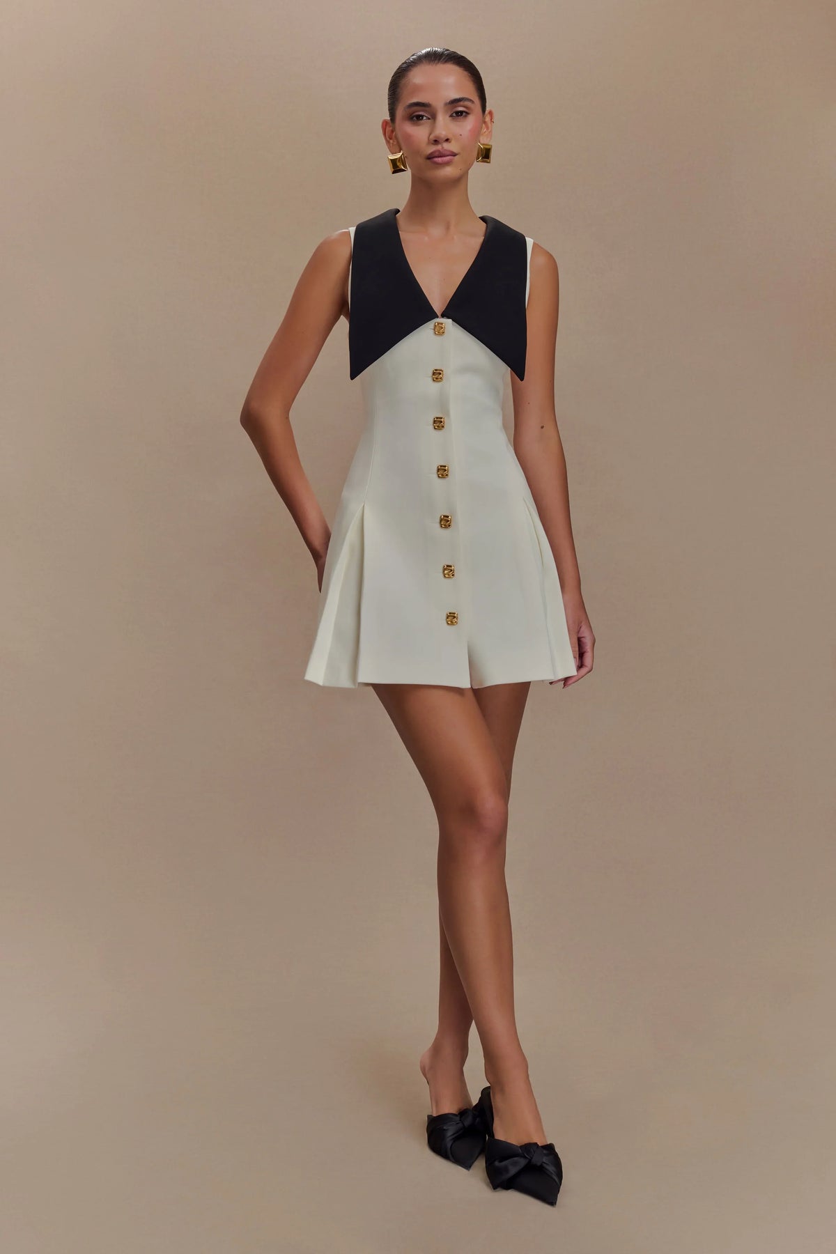 Oli Sleeveless Contrast Mini Dress Ivory Black