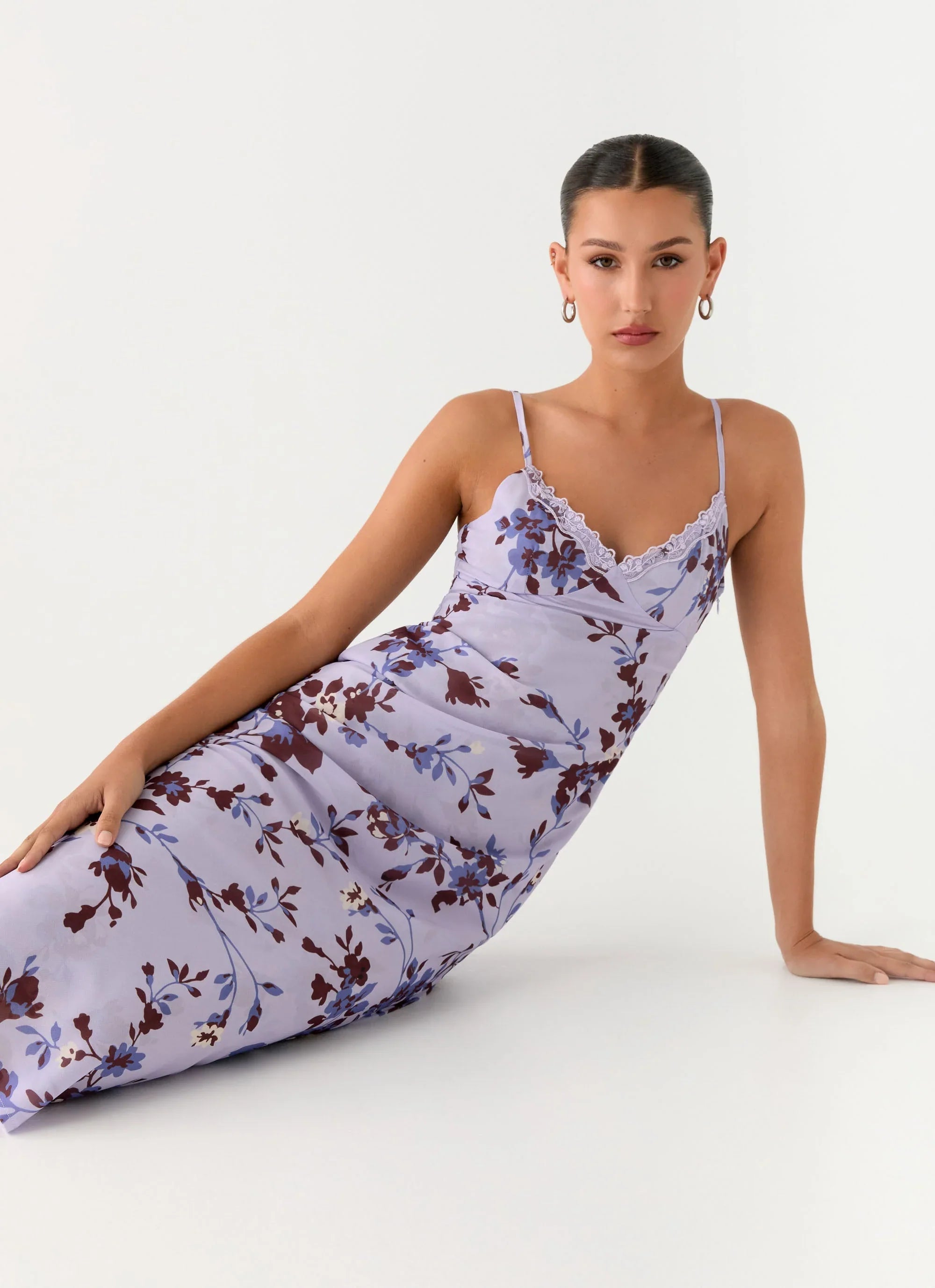 Bluma Lace Trim Midi Dress Antique Lilac Floral