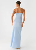 Sassafras Beaded Flower Strapless Maxi Dress Blue