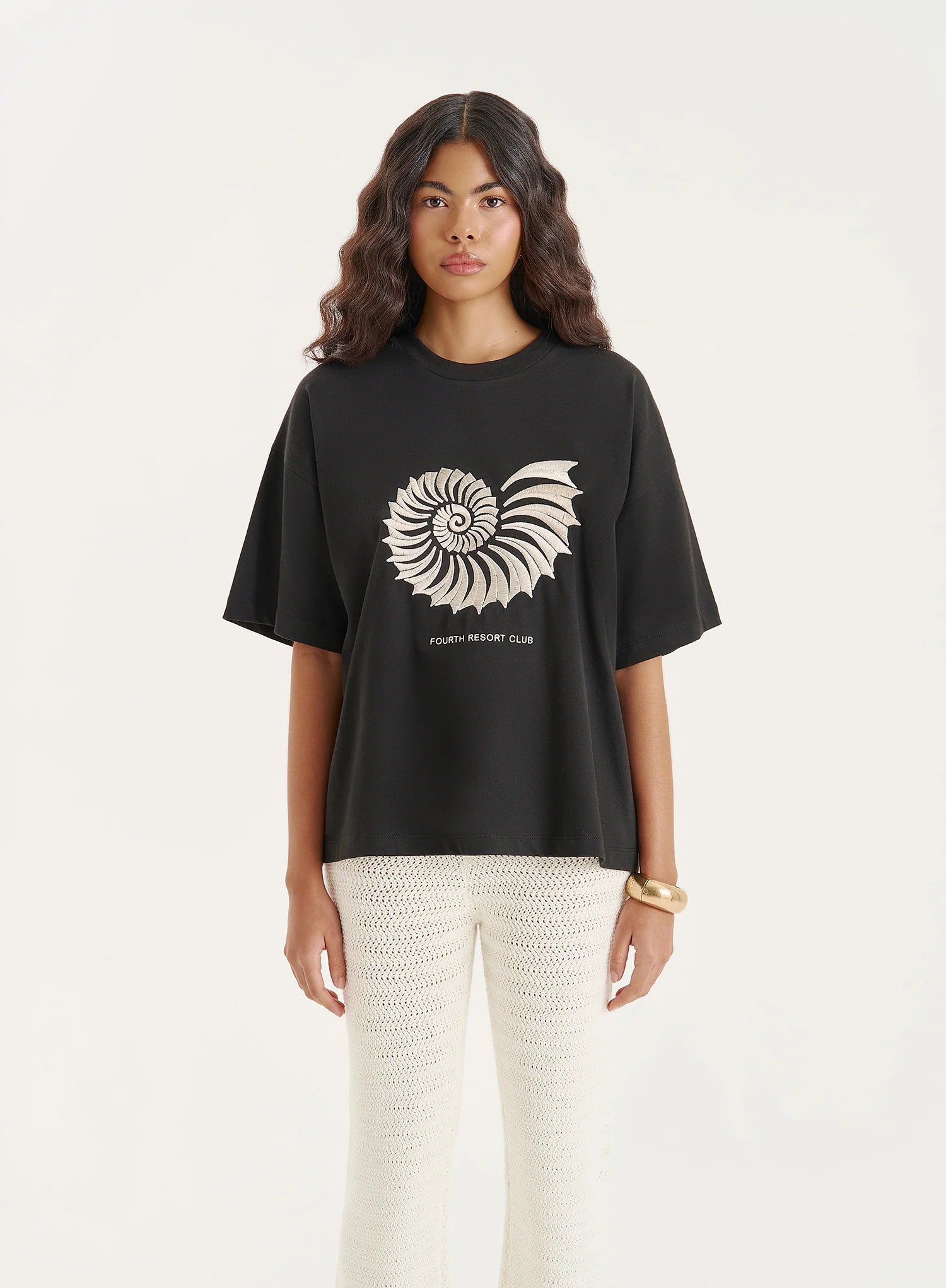 Black Embroidered Shell Oversized T Shirt