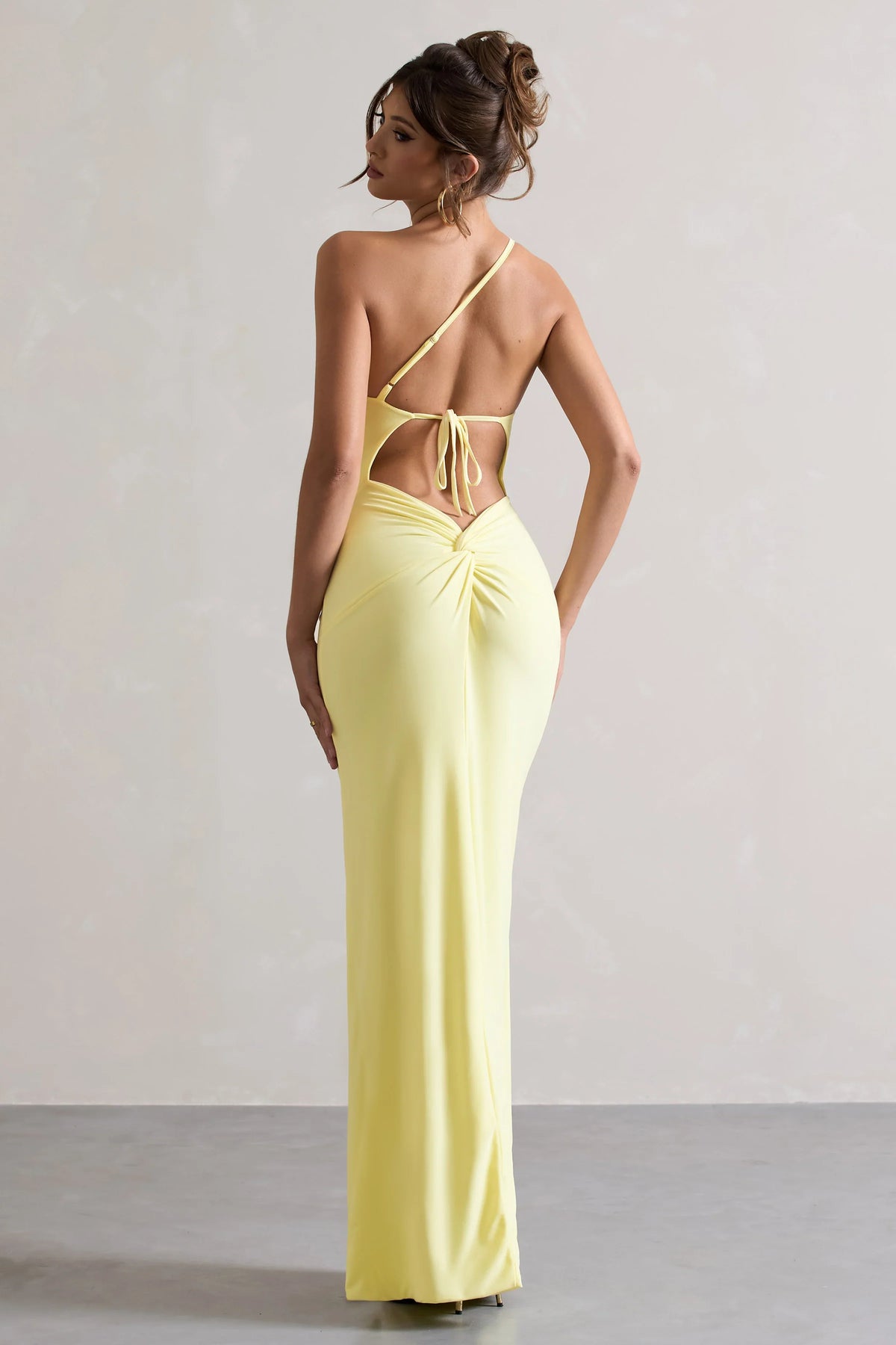 Dressing Up Lemon One Shoulder Maxi Dress With Open Back Detail