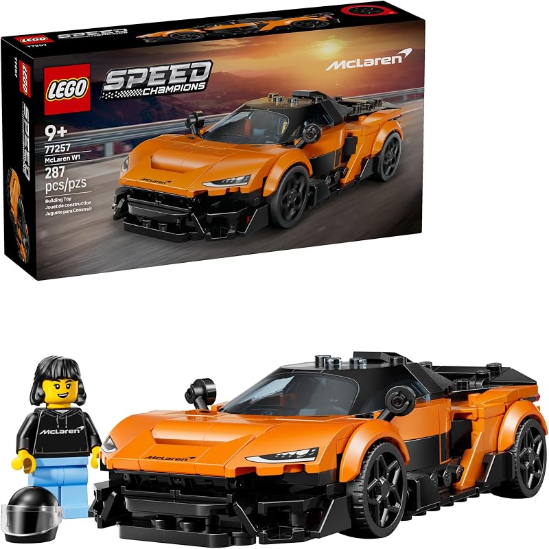 LEGO Speed Champions McLaren W1 Race Car Toy for Boys Girls Ages 9 Building Set for Pretend Play Display w 1 Driver Minifigure Gift Idea for Kids Supercar Fans 77257