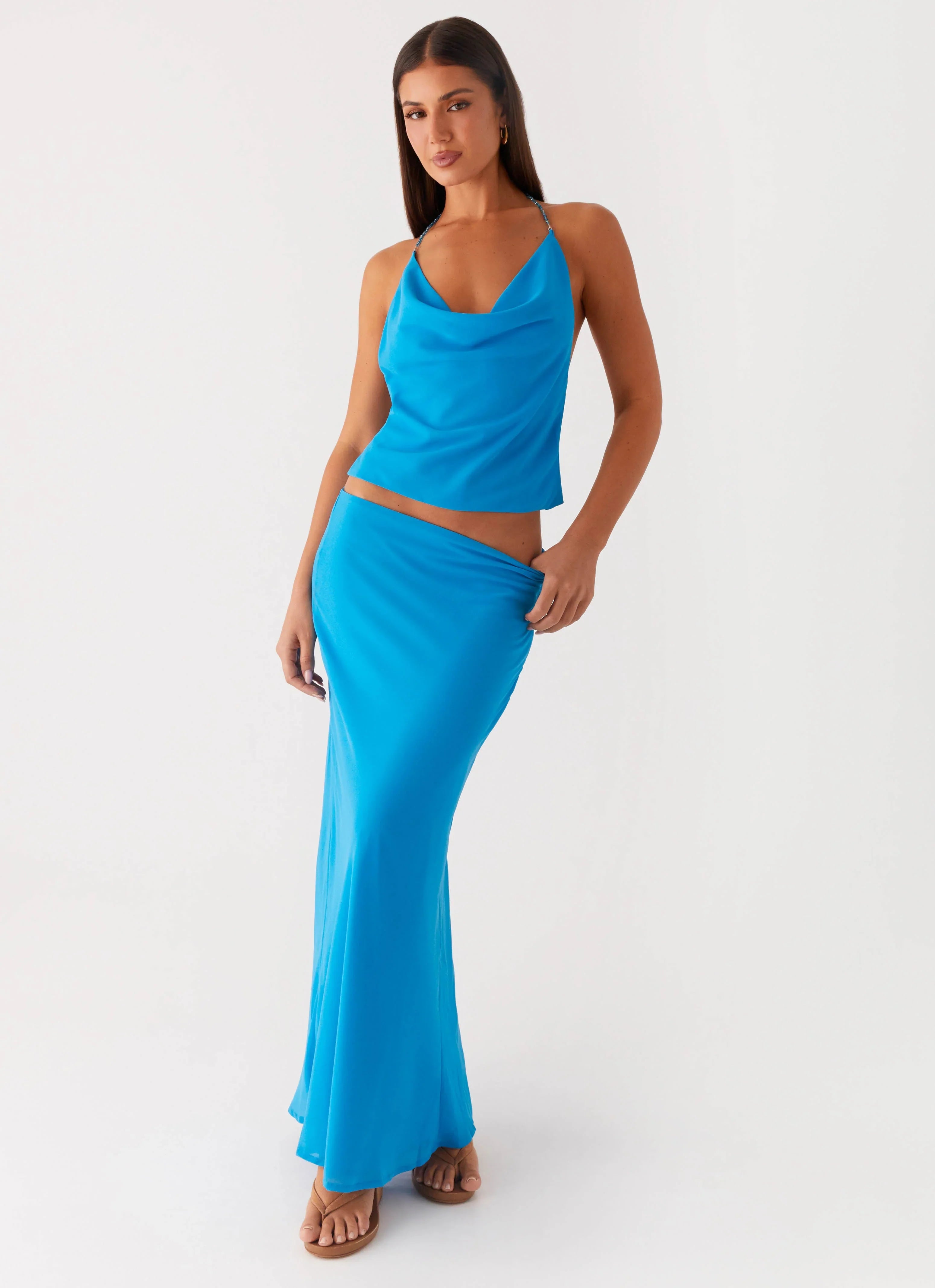 Another Life Chiffon Maxi Skirt Turquoise