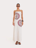 Cream Linen Blend Embroidered Shell Halterneck Maxi Dress