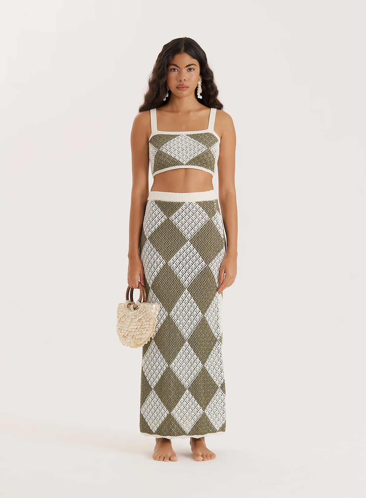 Green Crochet Knit Maxi Skirt