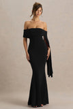 Saffina Black Bardot Neck Maxi Dress With Sash Detail