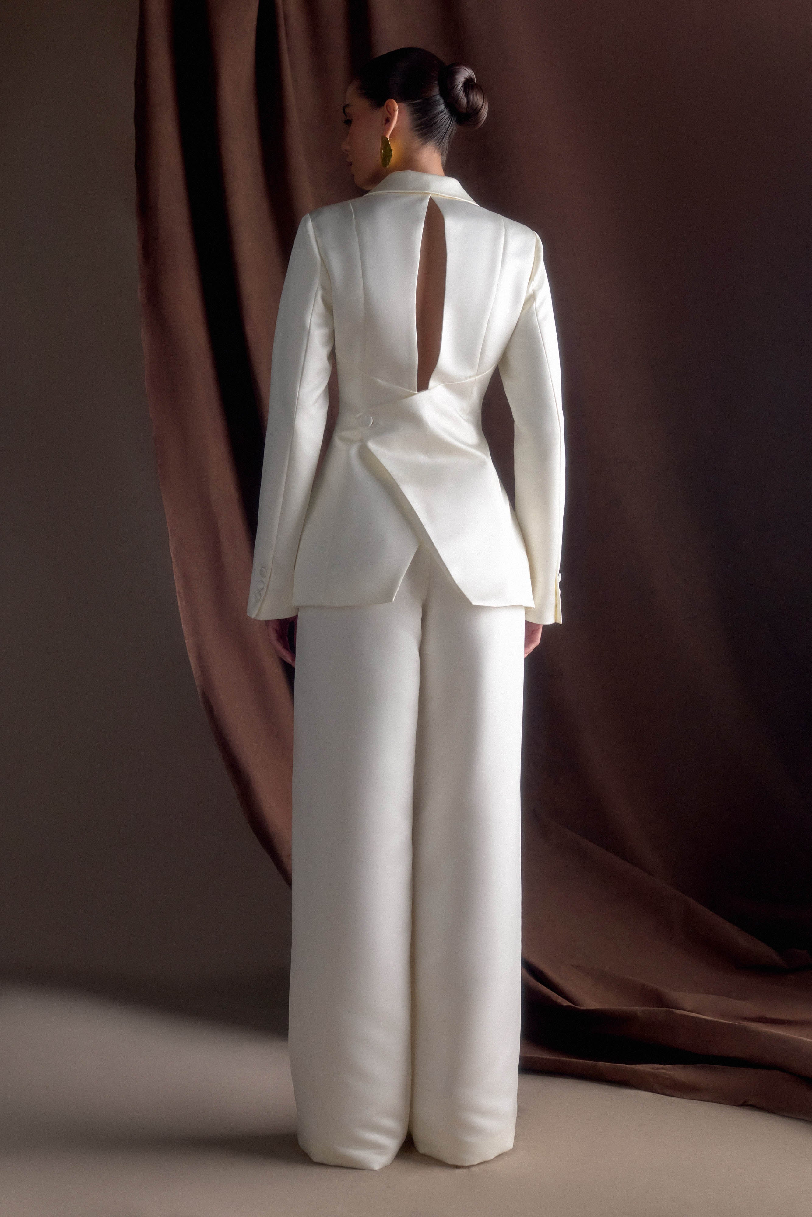 Ada Tailored Satin Blazer Ivory
