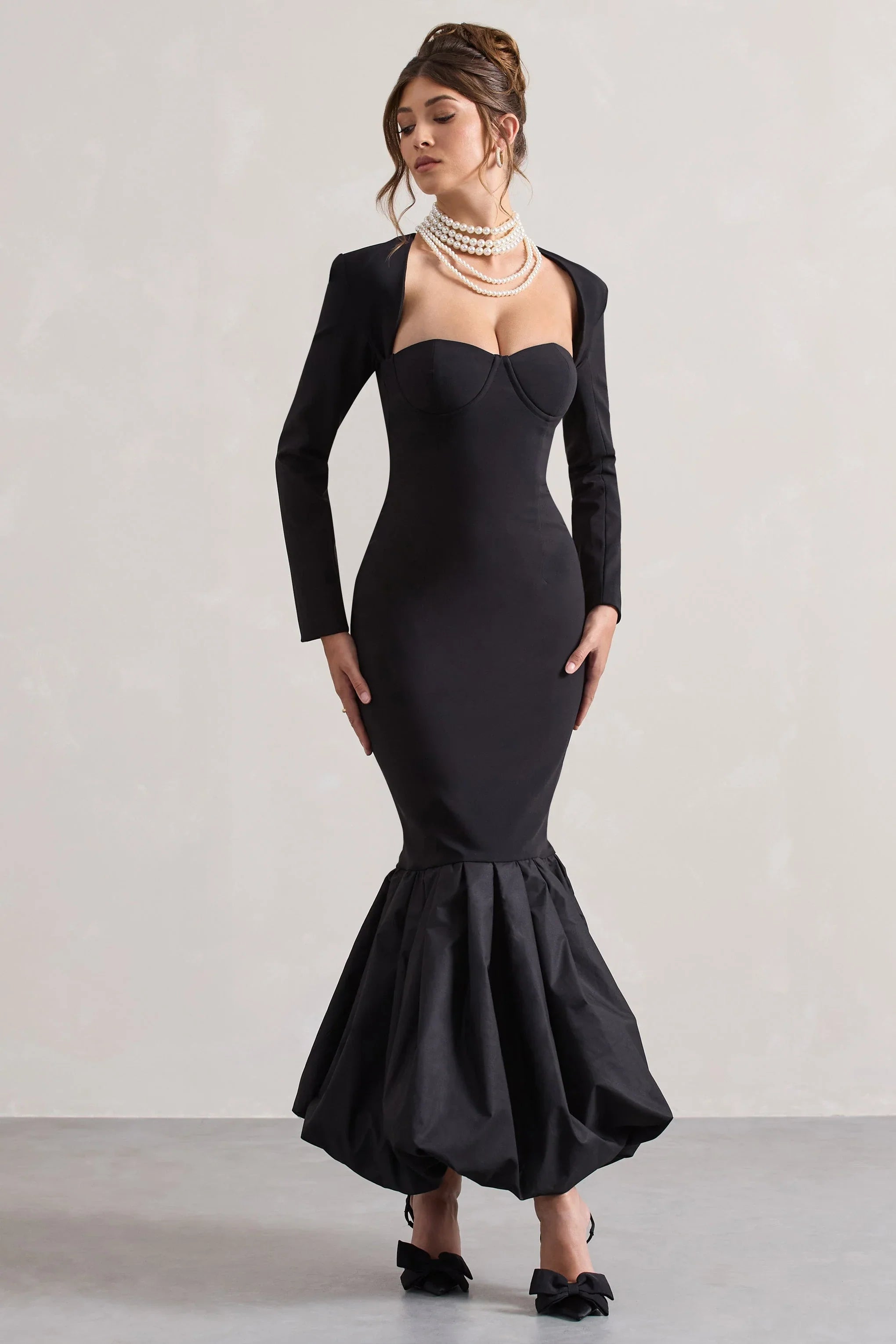 London Black Sweetheart Maxi Dress With Volume Hem