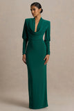 Kaylee Bottle Green Cowl Neck Maxi Dress With Draping Details