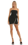 Rhinestone Crepe Wrap Dress in Black