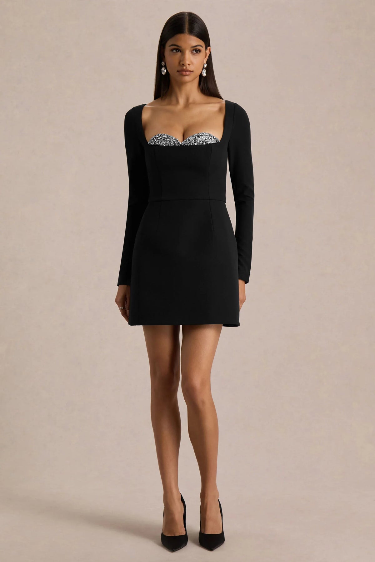Martha Black Embellished Sweetheart Neck Mini Dress