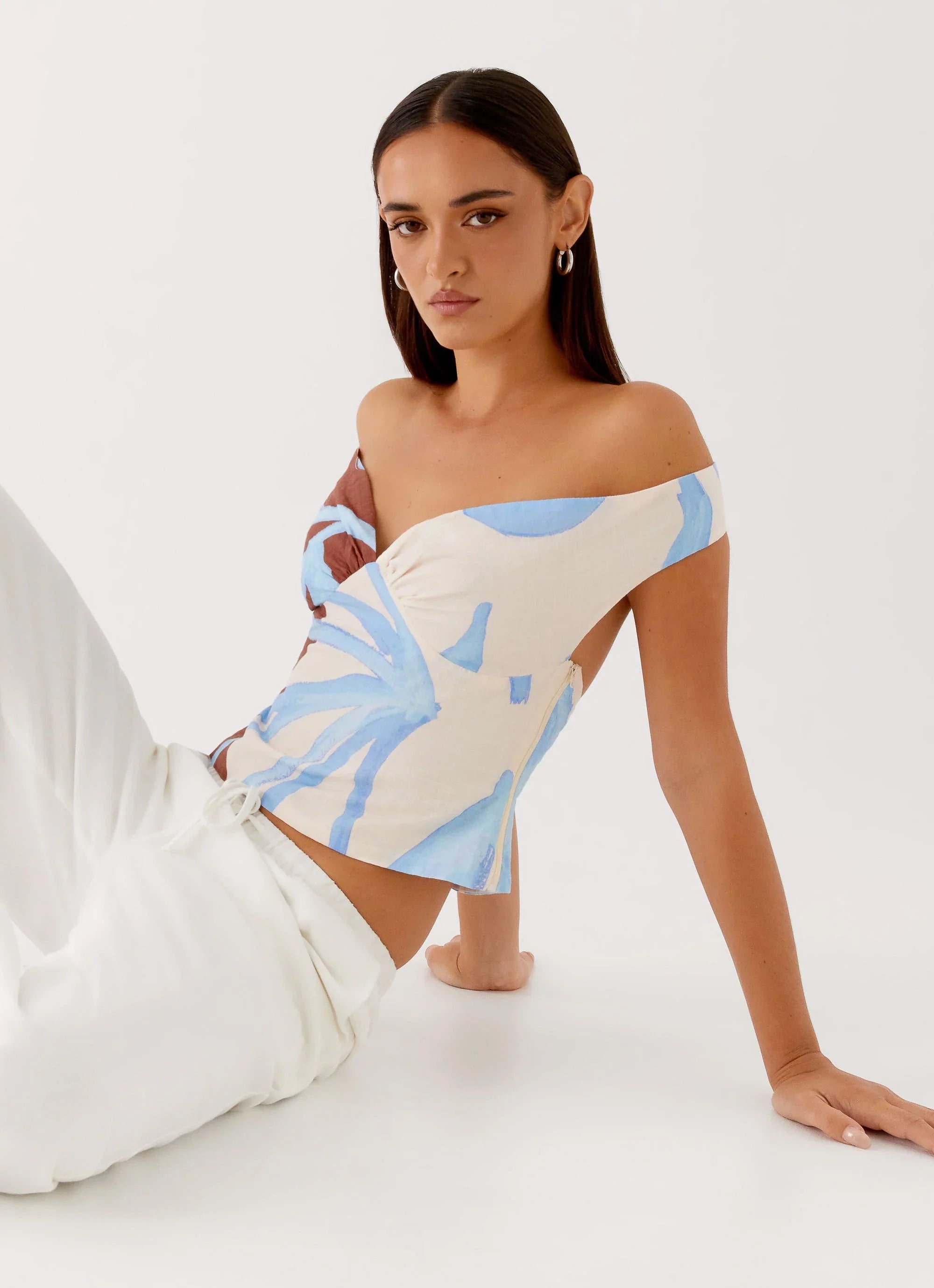 Ozella Off Shoulder Top Bloom Wave Print