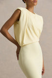 Meave Lemon Boat Neck Maxi Dress With Draped Detail