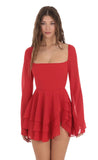 Chiffon Bell Sleeve Dress in Red