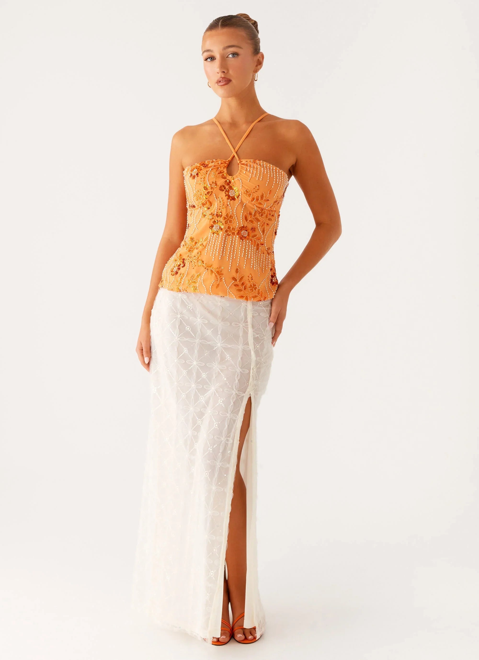 Catalina Sequin Top Orange