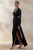 Vita Black Plunge Neck Wrap Maxi Dress