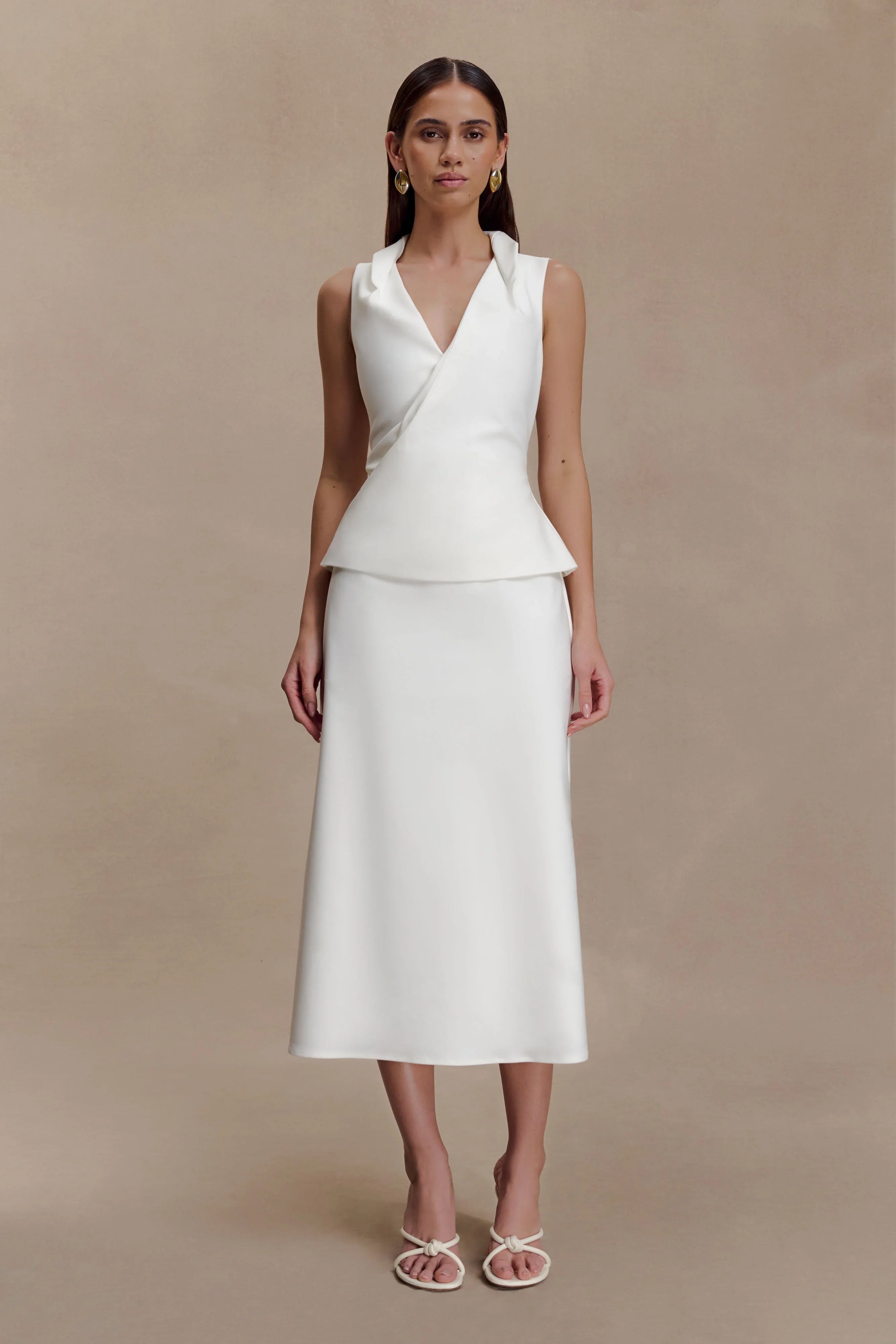 Yanina Cotton Halter Midi Dress White
