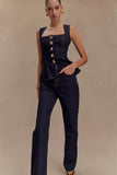 Janine High Waisted Straight Leg Jeans Washed Indigo Blue